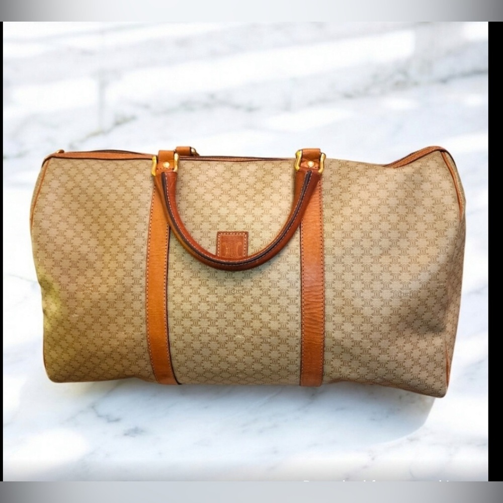 Celine Vintage Macadamia Monogram Large Duffel Bag W/ COA